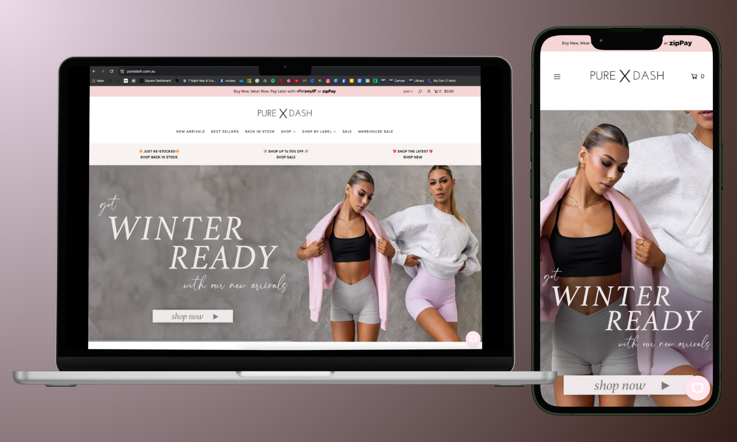Pure Dash Homepage with size adjustments for desktop and mobile