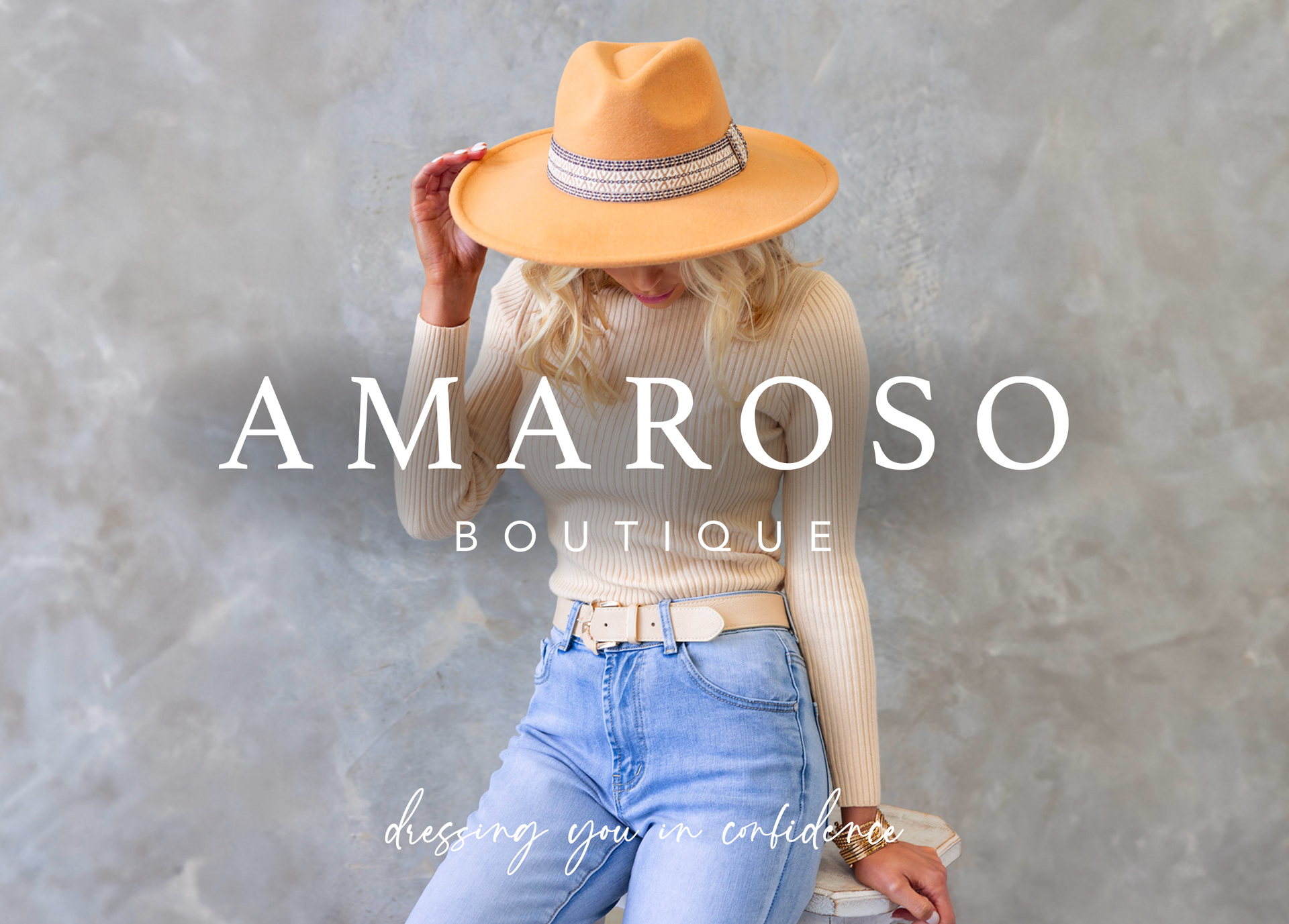 Amaroso Boutique branded thank you card front side as graphic design example