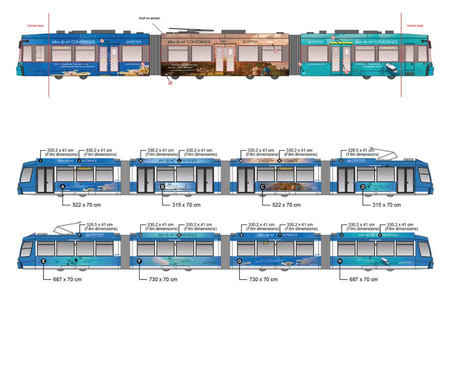 A blue and white drawing of a train on a white background.