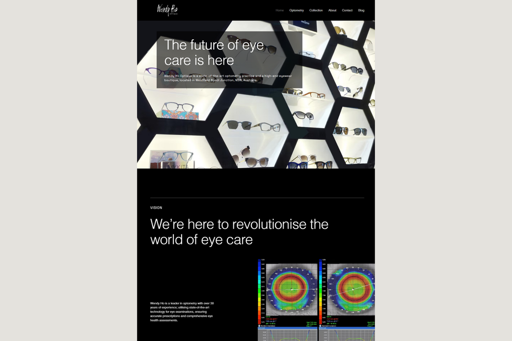 A screenshot of a website for an eye care company
