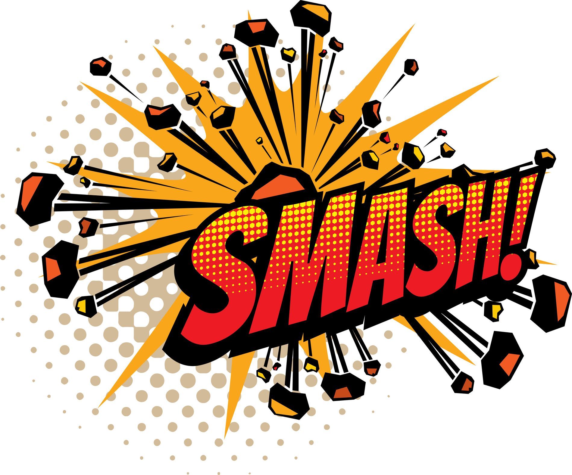 Cartoon comic book sound, smash explosion cloud.