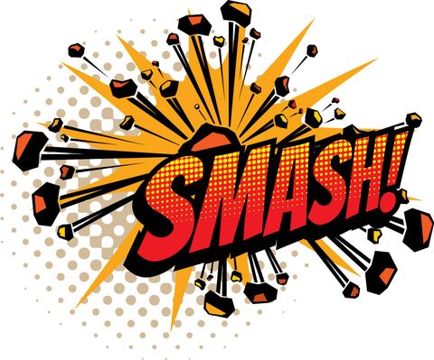 Cartoon comic book sound, smash explosion cloud.