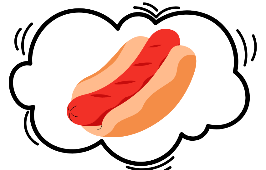 A cartoon wiener in a bubble.