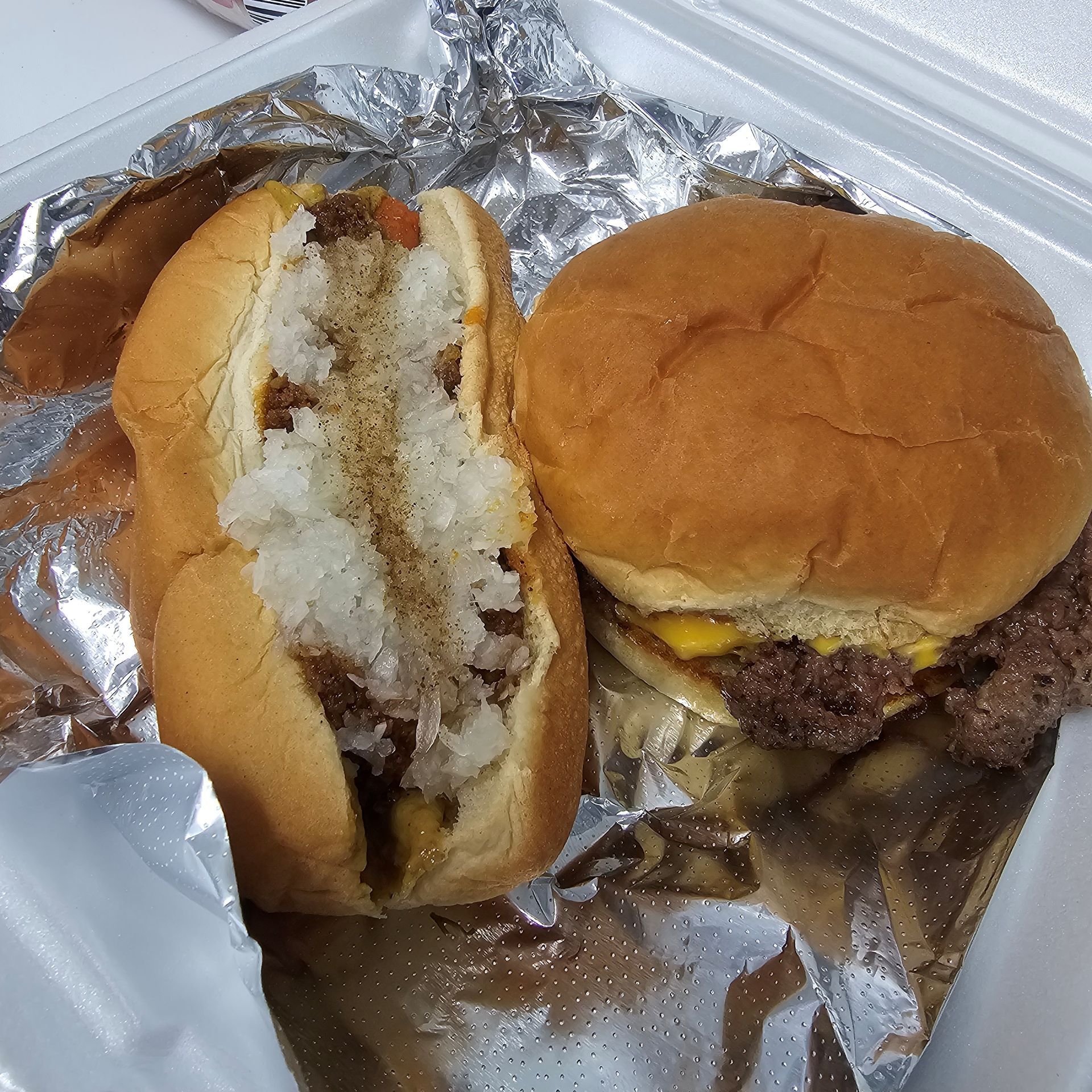 A wiener and hambuger.