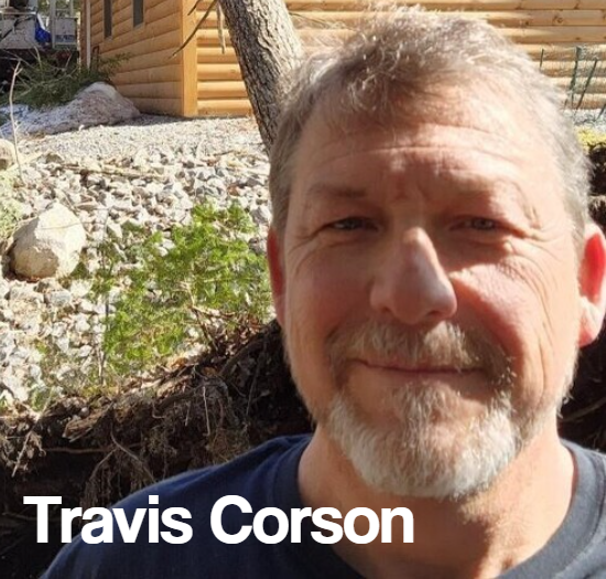 A man with the name travis corson next to him