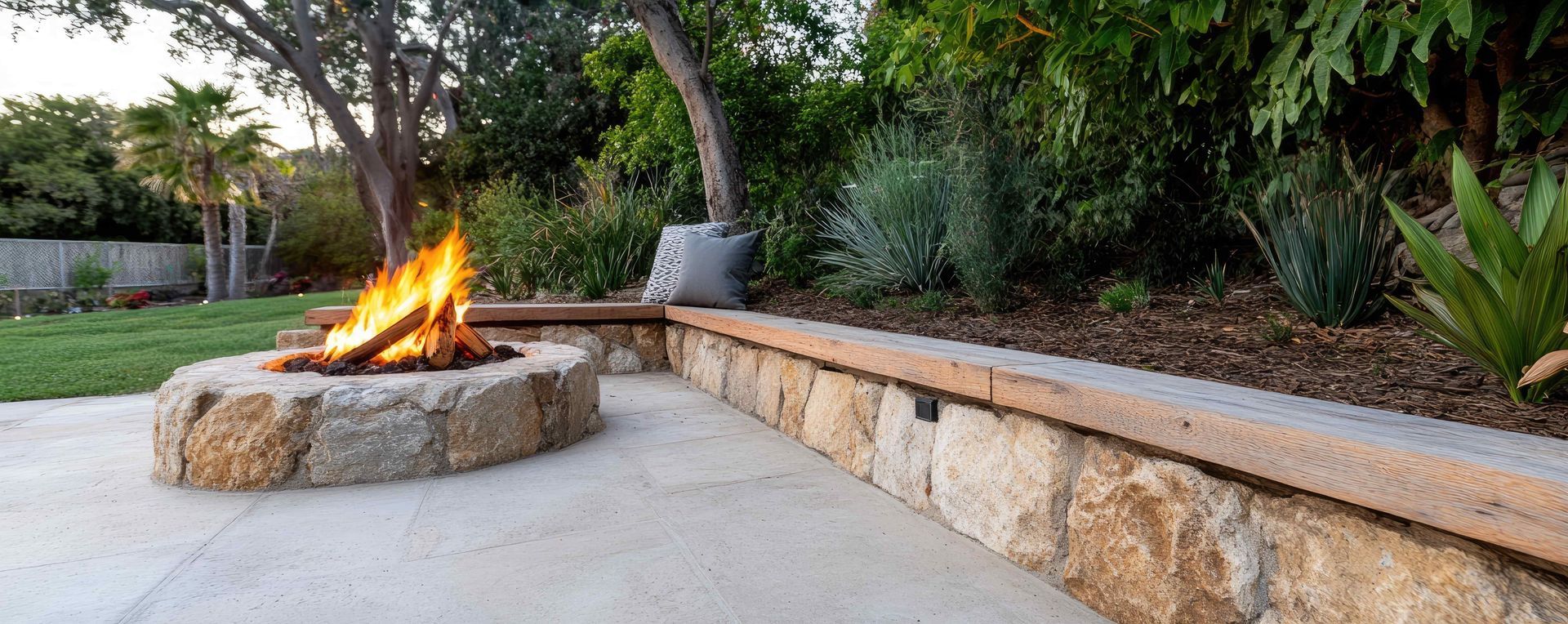 Backyard Concrete Design and Fire Pit
