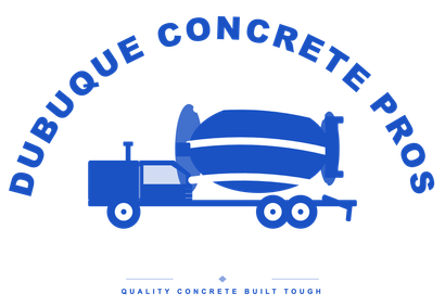 Logo for Dubuque Concrete Pros, featuring a concrete mixer truck and text