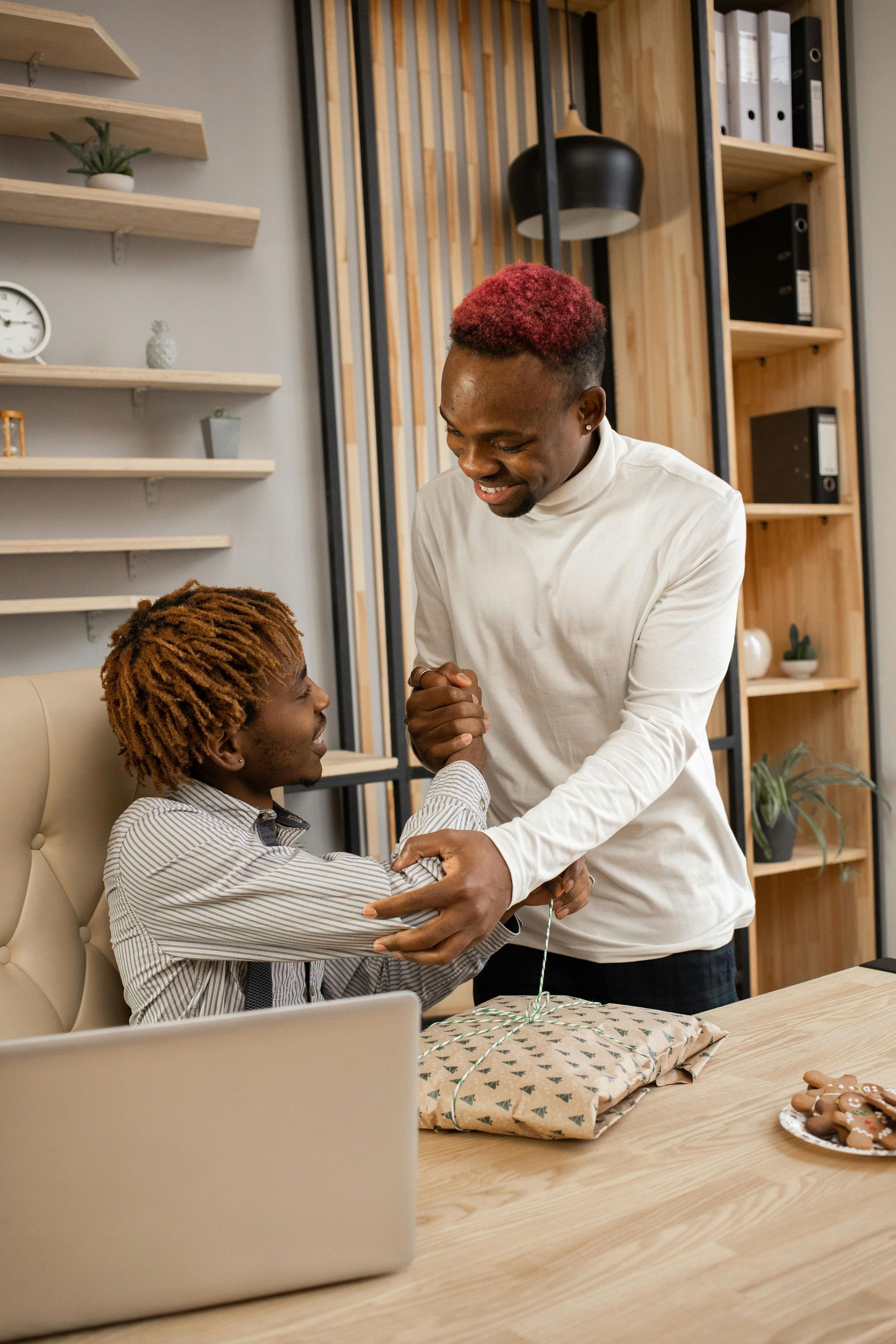 Men greeting each other