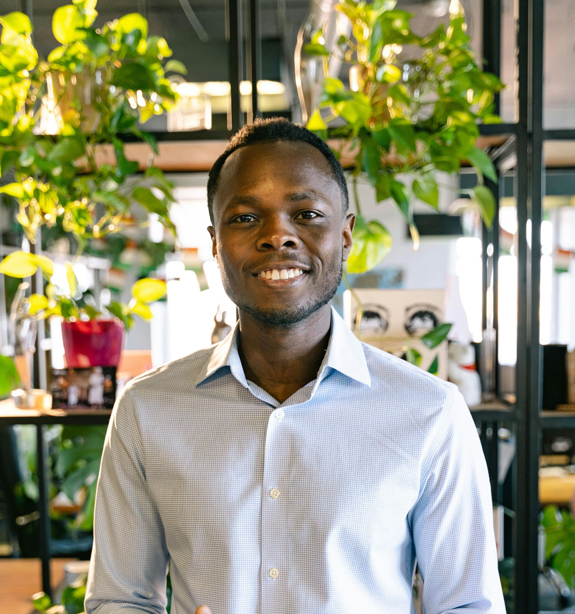 A young man in a shop
