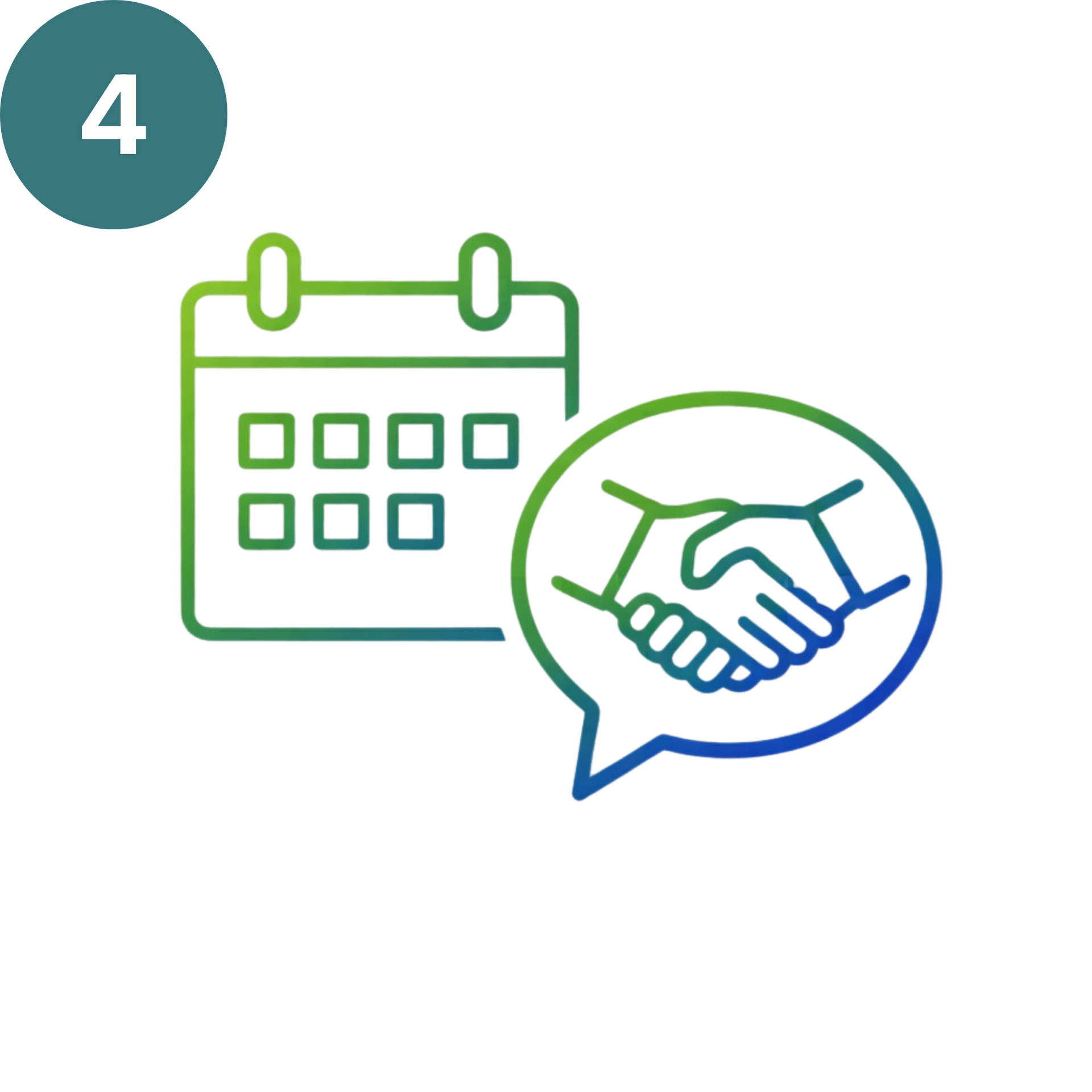 Kalender met een handdruk-icoon, wat een geplande afspraak aangeeft.