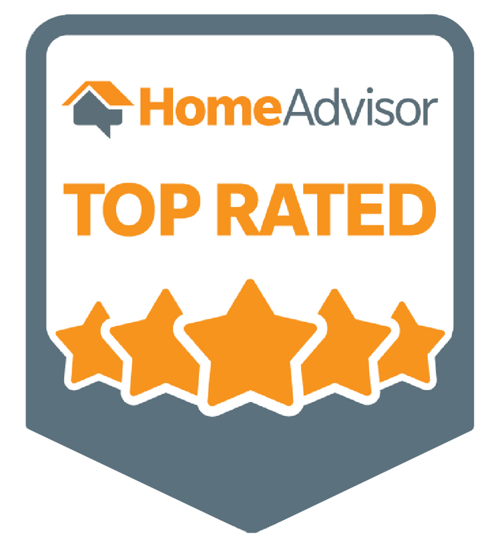 a badge that says home advisor top rated with five stars .