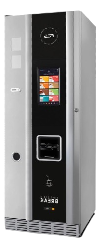 un distributore automatico bianco e nero con uno schermo sopra.