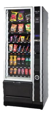 un distributore automatico pieno di una varietà di snack e bevande.