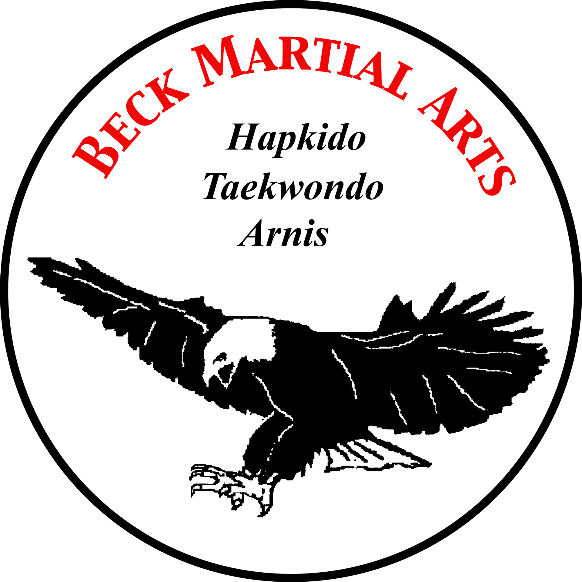 A logo for beck martial arts has an eagle on it