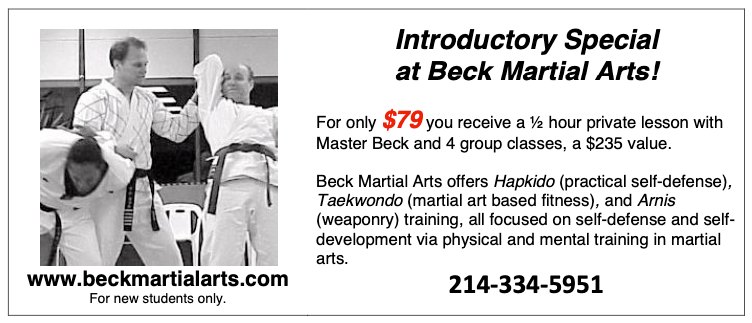 An advertisement for introductory special at beck martial arts