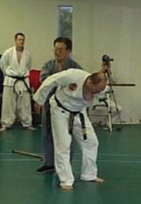 A group of men are practicing martial arts in a gym.
