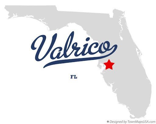 Map of Florida highlighting Valrico with a red star.