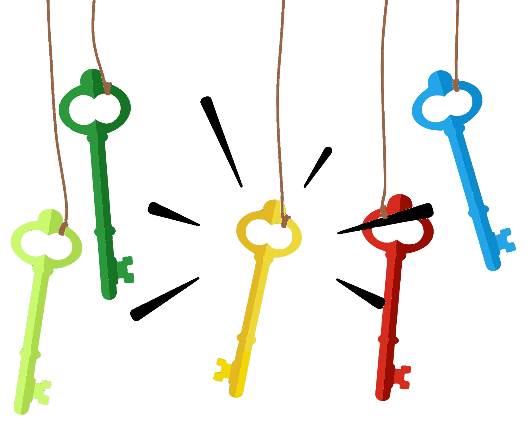 Group of people around a table using laptops with glowing icons above them. Outdoors, sunny.