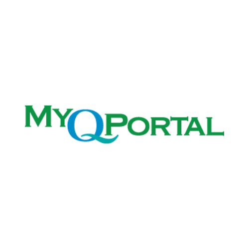 MyQ Portal logo in green and blue text on a white background