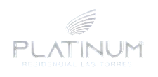 Logotipo Platinum Residencial Las Torres con elementos arquitectónicos estilizados. Color plata sobre fondo blanco.