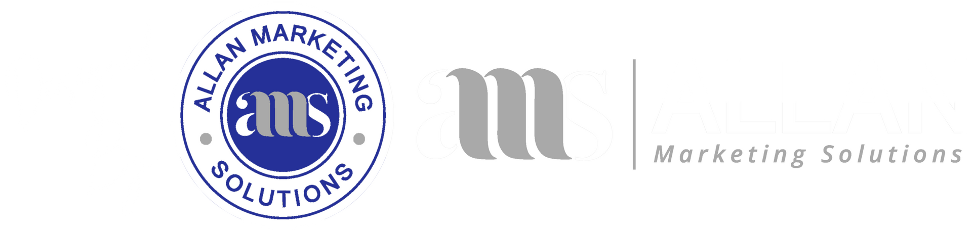 Allan Marketing Solutions logo: blue circular AMS emblem with silver 