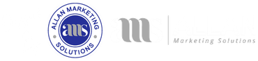 Allan Marketing Solutions logo: blue circular AMS emblem with silver 