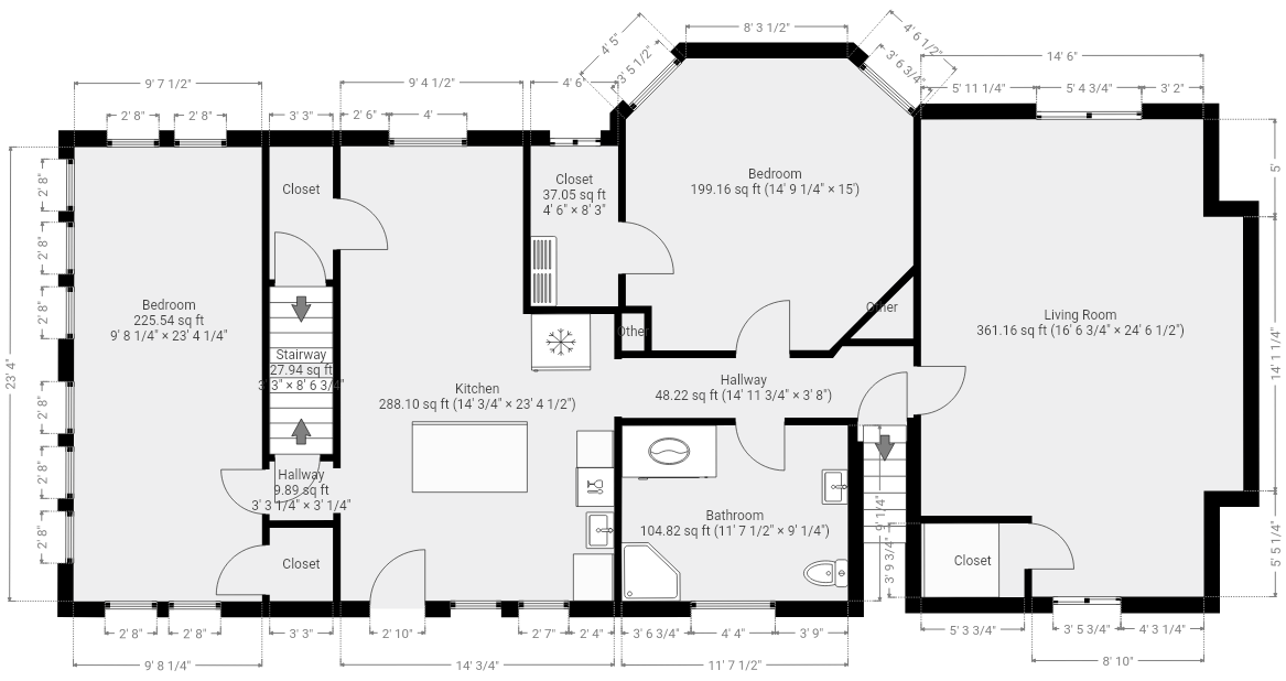 Floor plan of a house, showing rooms, layout, and dimensions.