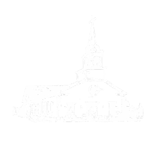 White sketch of a building with a tall spire, likely a church or government building.