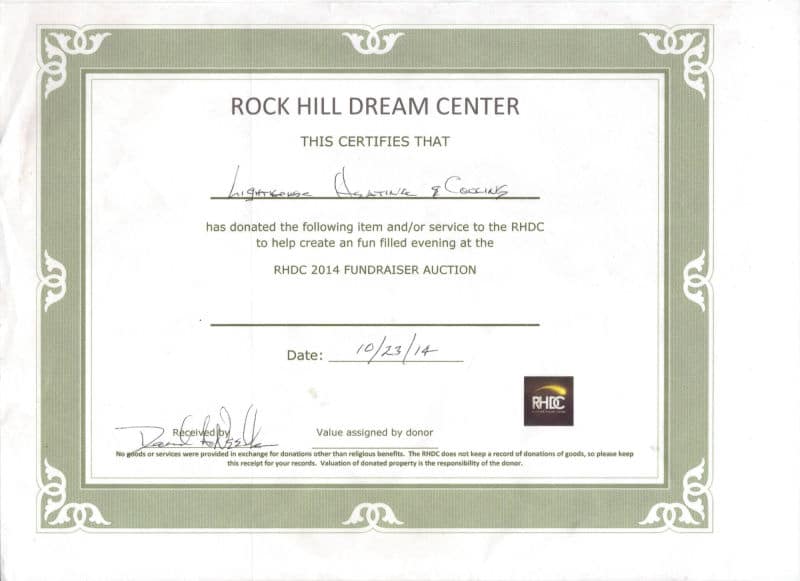 Rock Hill Dream Center Certificate - Rock Hill, SC - Lighthouse Heating & Cooling Specialists Inc