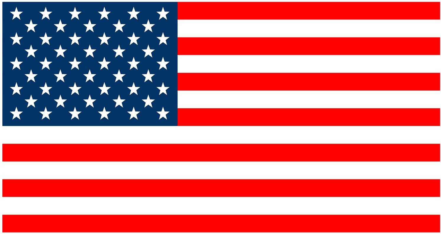 American flag: red and white stripes, blue canton with white stars.