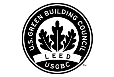 LEED certification logo: Black circular emblem with 