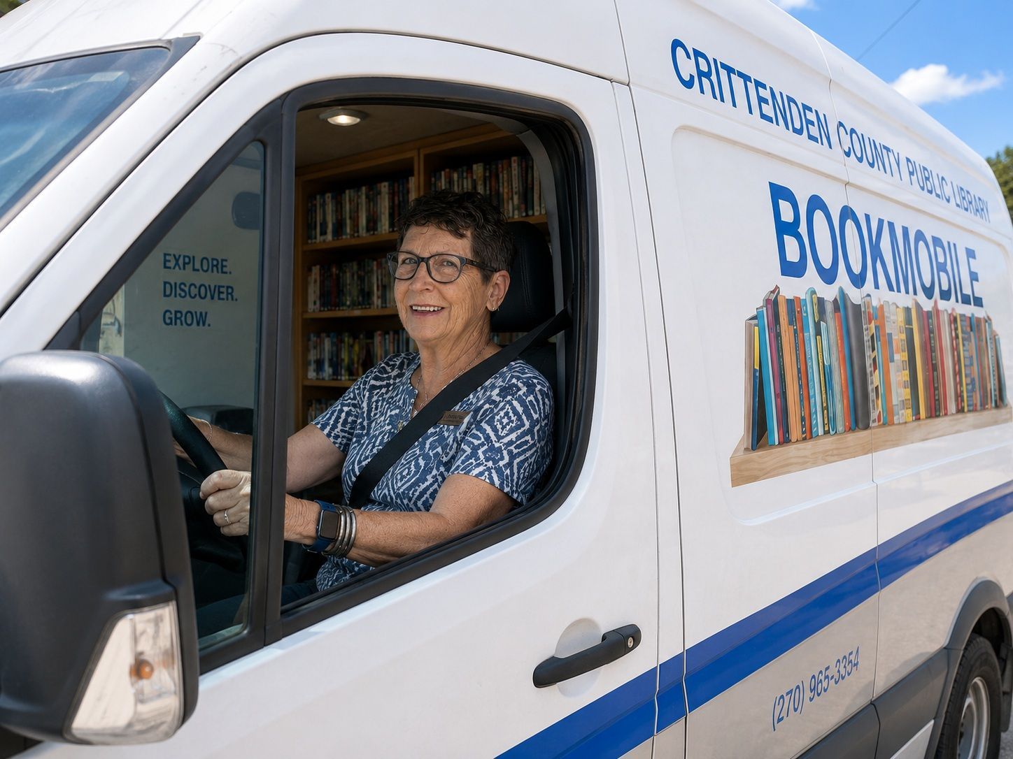 Bookmobile Librarian Susan Smith on her route.