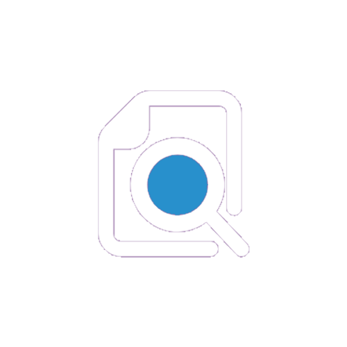 An icon of a magnifying glass with a blue circle in the middle.