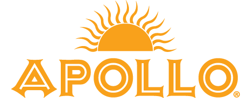 A logo for apollo with a sun in the middle