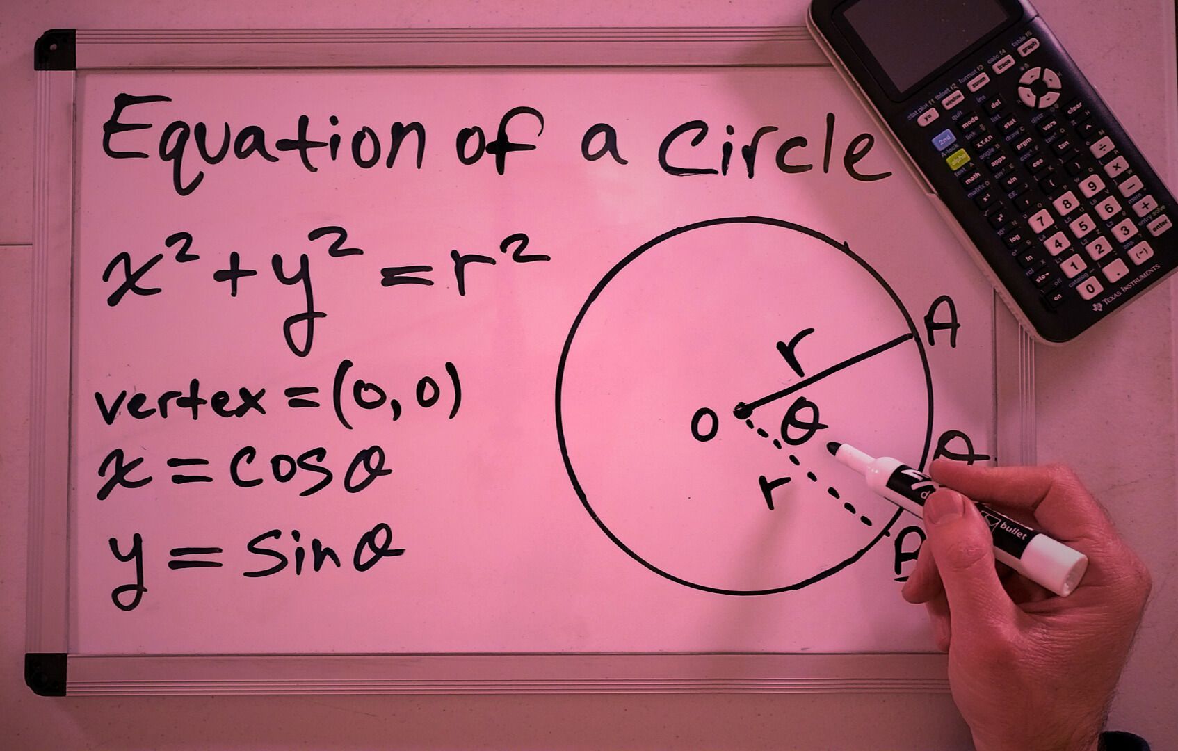 Geometry teacher teaching a math lesson about the equation of a circle