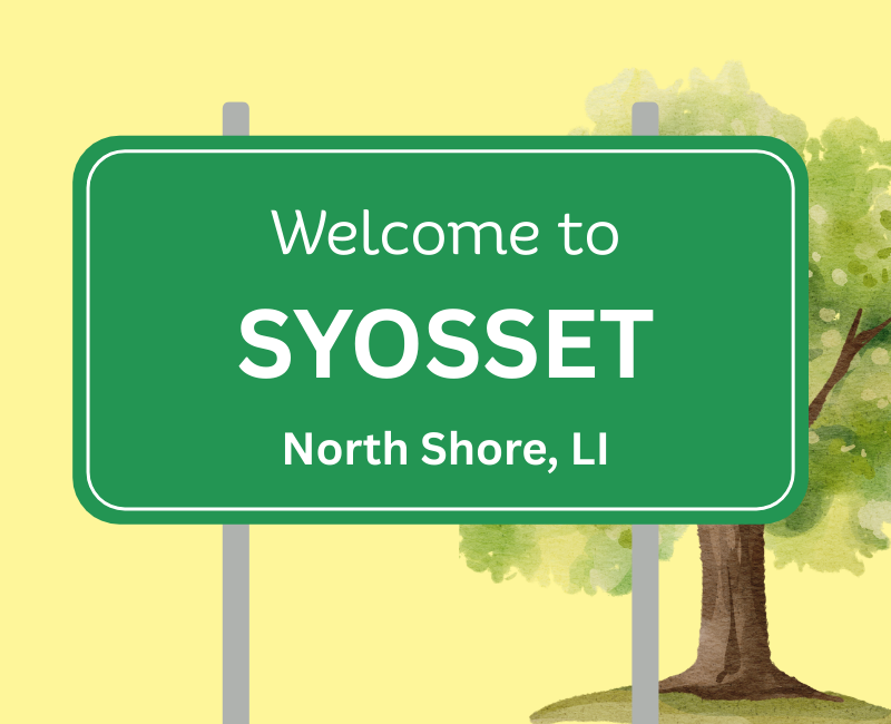 welcome sign for Syosset NY, on the North Shore of Long Island NY