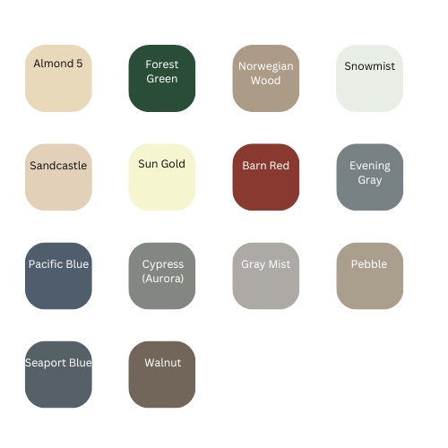 A variety of paint colors are shown on a white background.