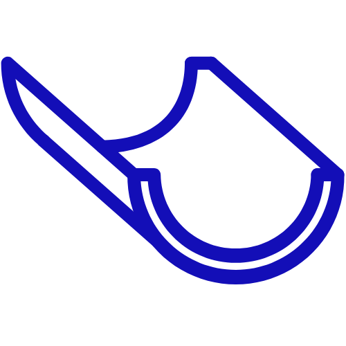 A blue icon of a gutter on a white background.