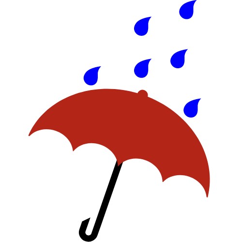 A red umbrella with blue rain drops falling on it