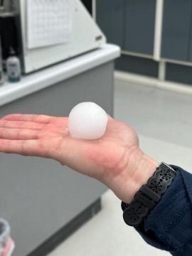 Large piece of hail that damaged roofs in Janesville, WI