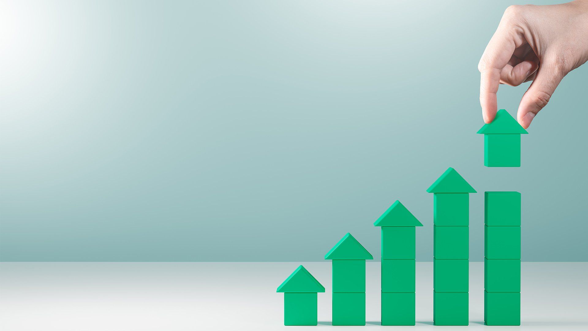 Hand arranging green block stacking as step stair with arrow up.concept of business growth success process,career path,target,planning and development for corporation.