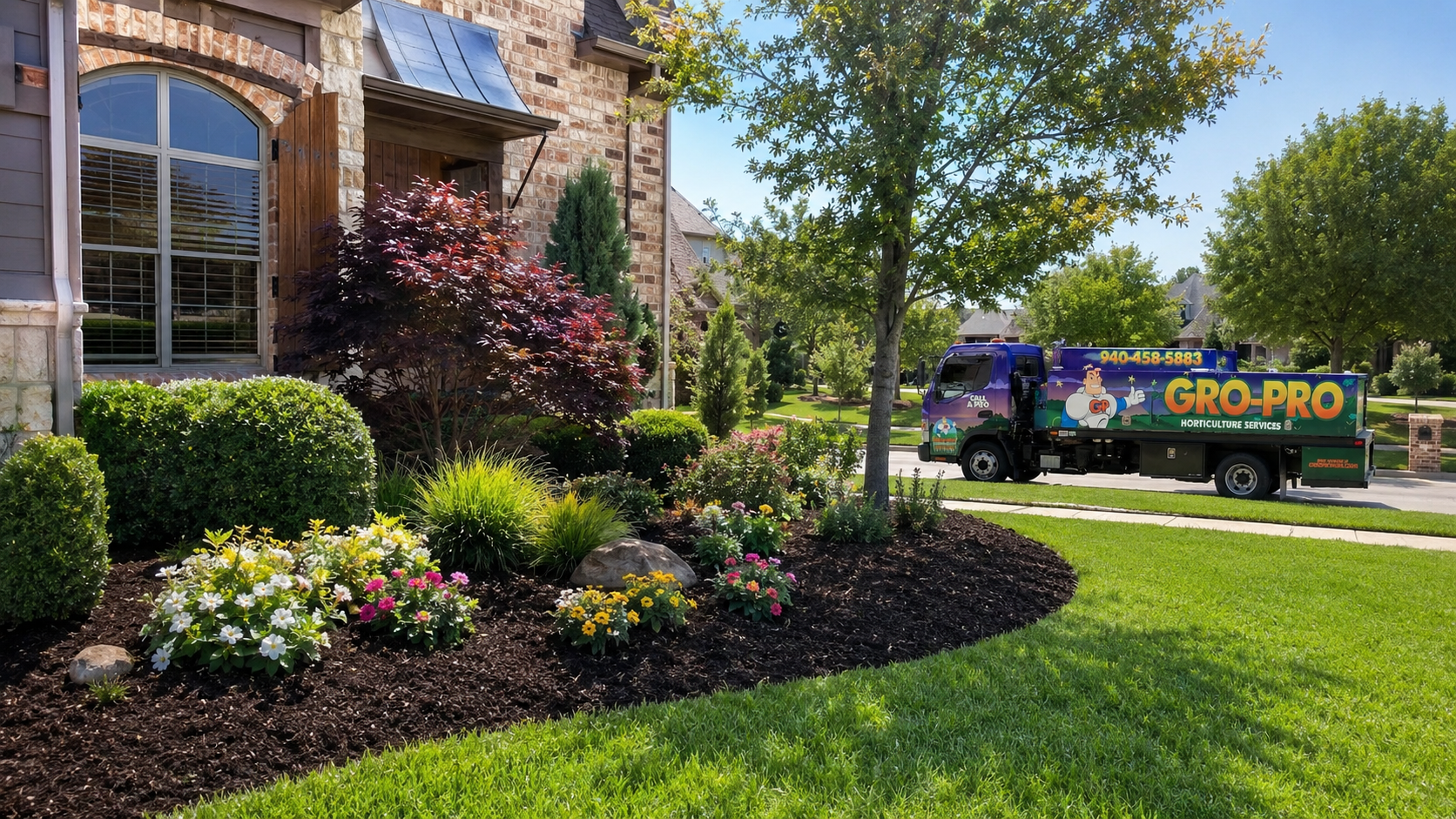 Hand watering and spraying a green lawn with a yellow-green garden sprayer