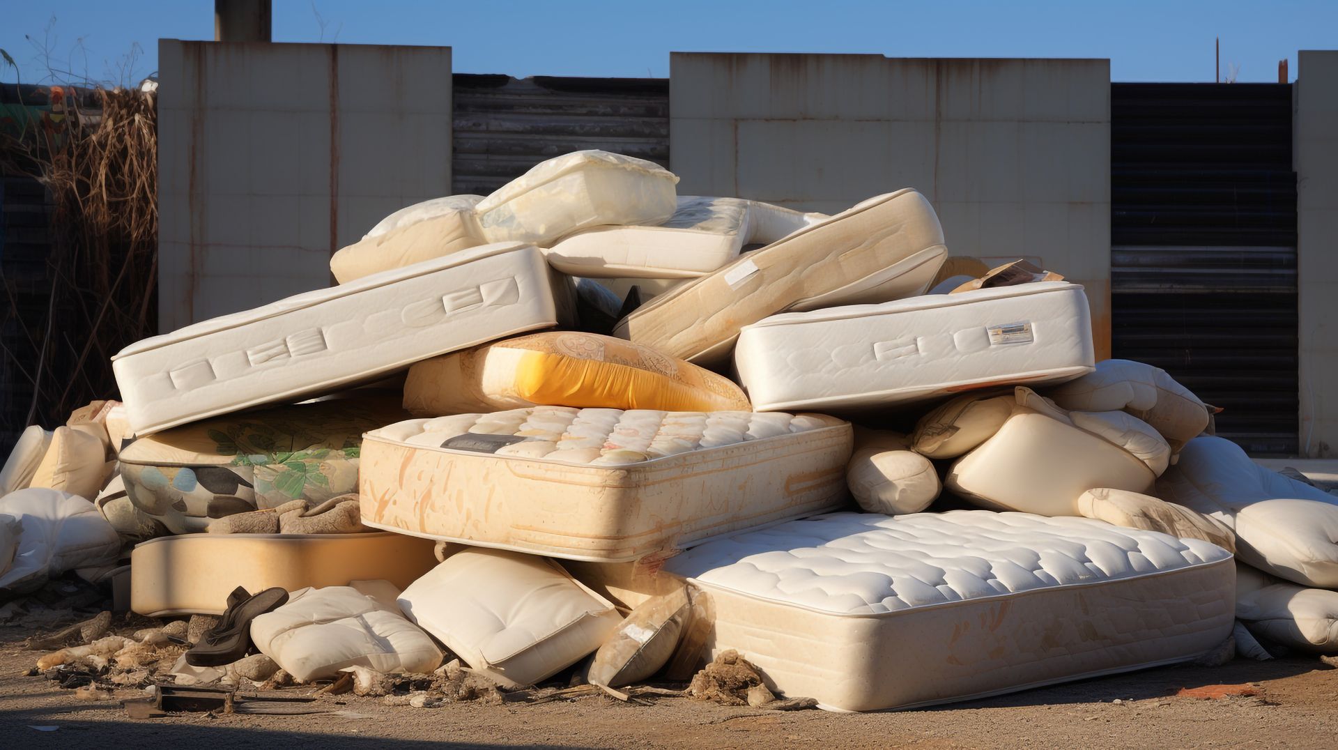 A pile of mattresses are stacked on top of each other