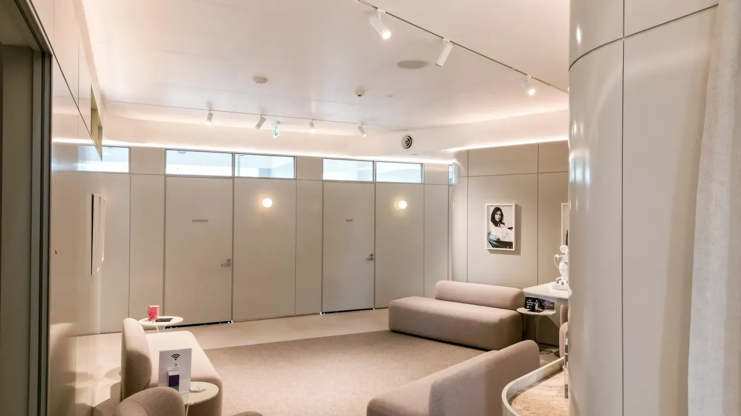 There is a couch in the middle of the room.