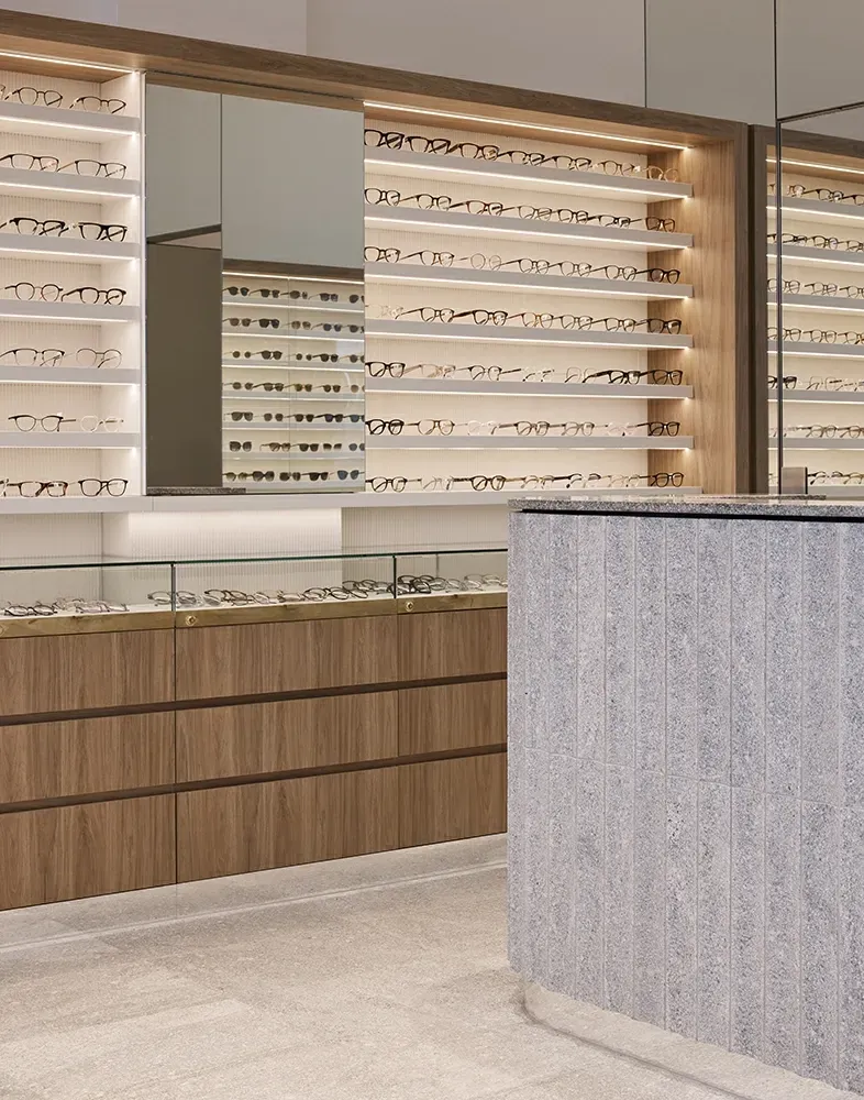 A display of glasses in an optical store