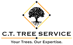 Logo for C.T. Tree Service: tree in a diamond shape above text, "Your Trees, Our Expertise."