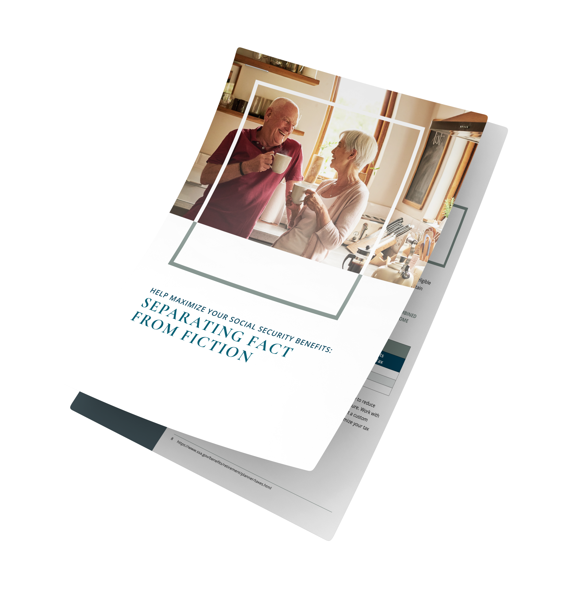 Brochure with a photo of an older couple, the text reads