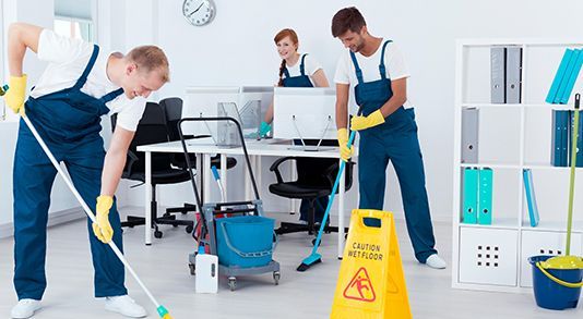 Contractor cleaning modern office