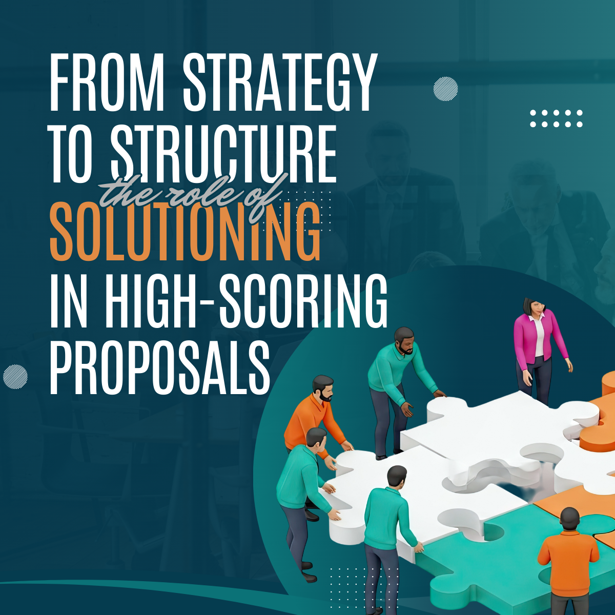 team solutioning putting puzzle pieces together