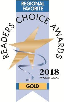 A ribbon with a gold star on it that says regional favorite readers choice awards